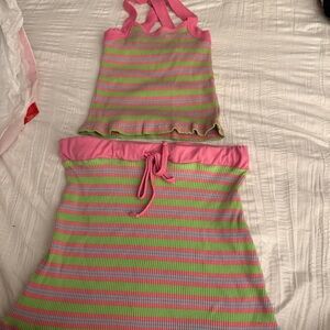 dELiA*s Pink and Green Striped Mini Dress